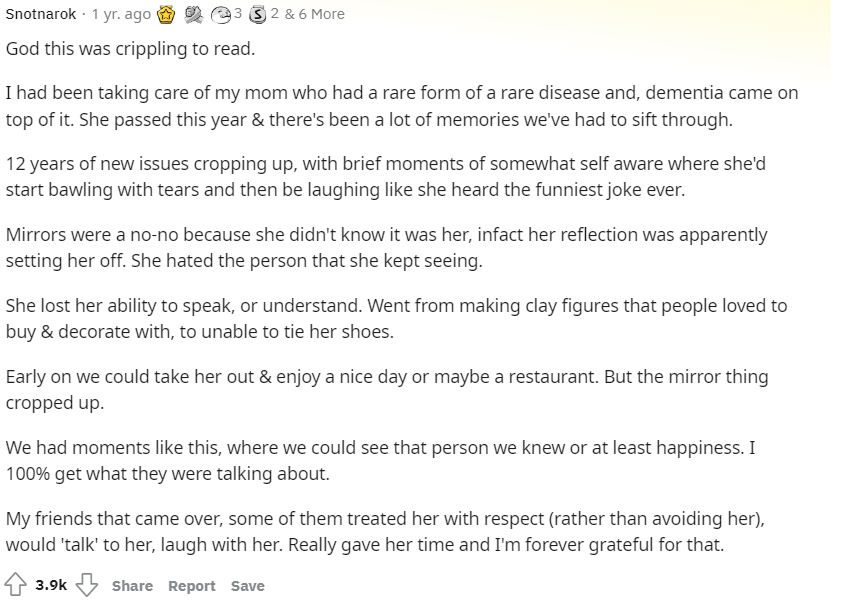 A personal experience about a user's mother with dementia.
