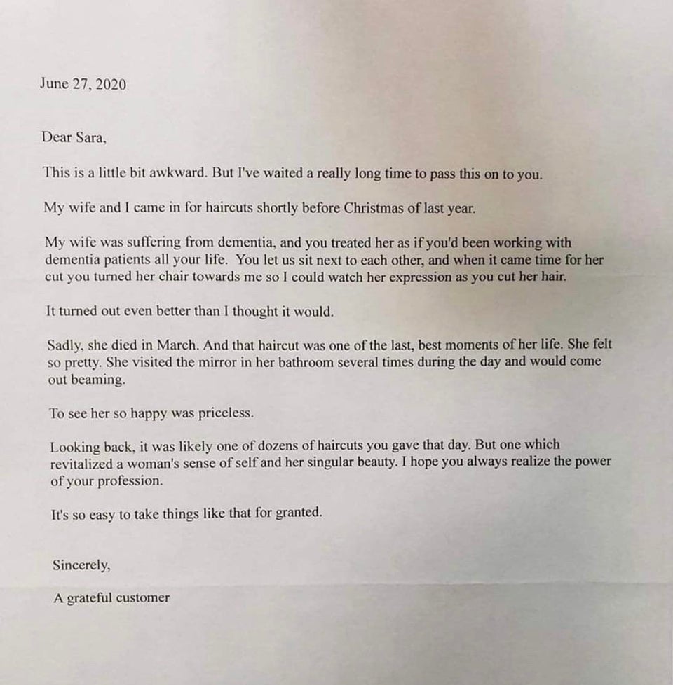 A beautiful letter from a widower to his wife's hairdresser.