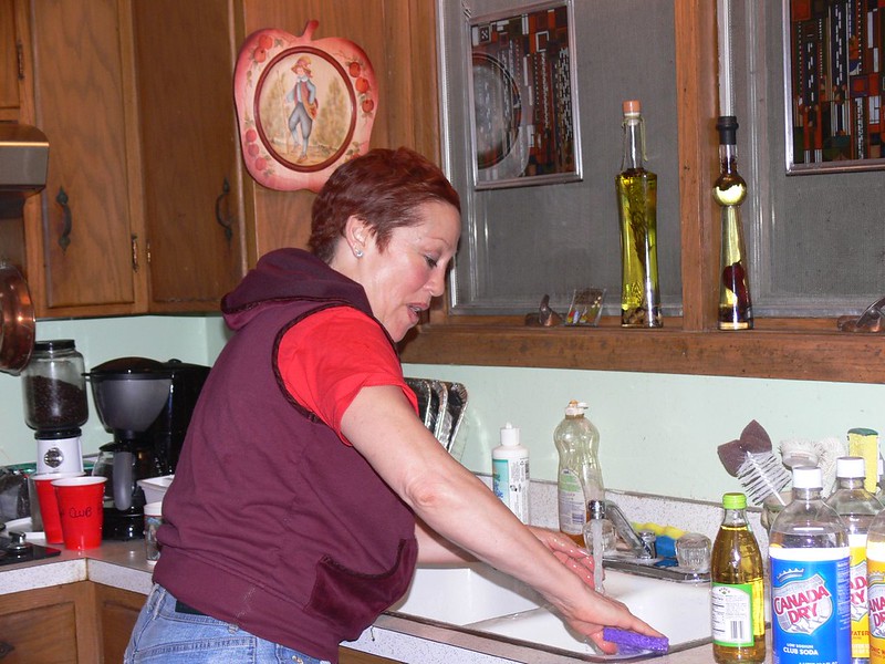 Woman cleaning the kitchen sink