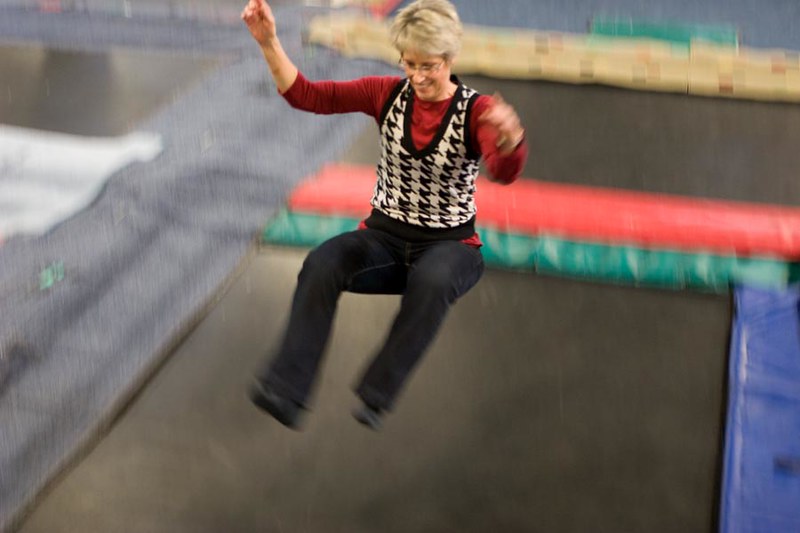 Grandma having fun on trampoline