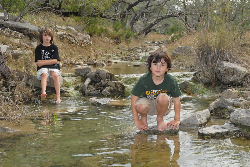 Kids playing in a river