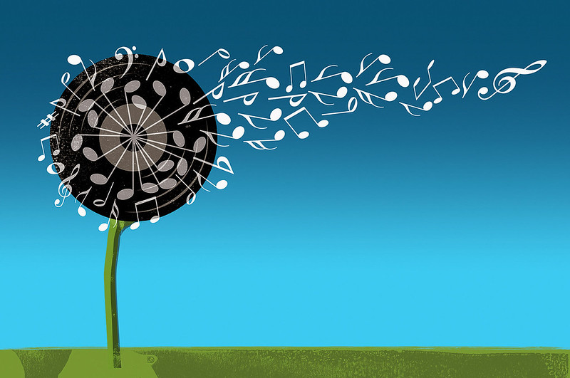 new york times book review. paul garland illustration for 7-22-15 article titled 'how music got free'