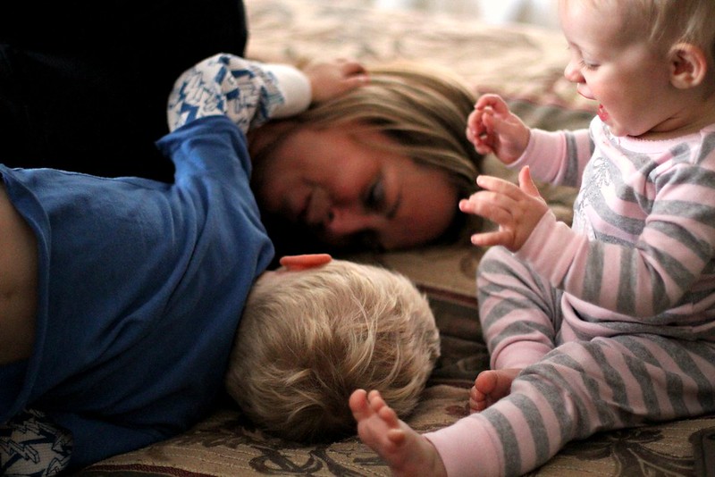 Playing with Nana on the big bed