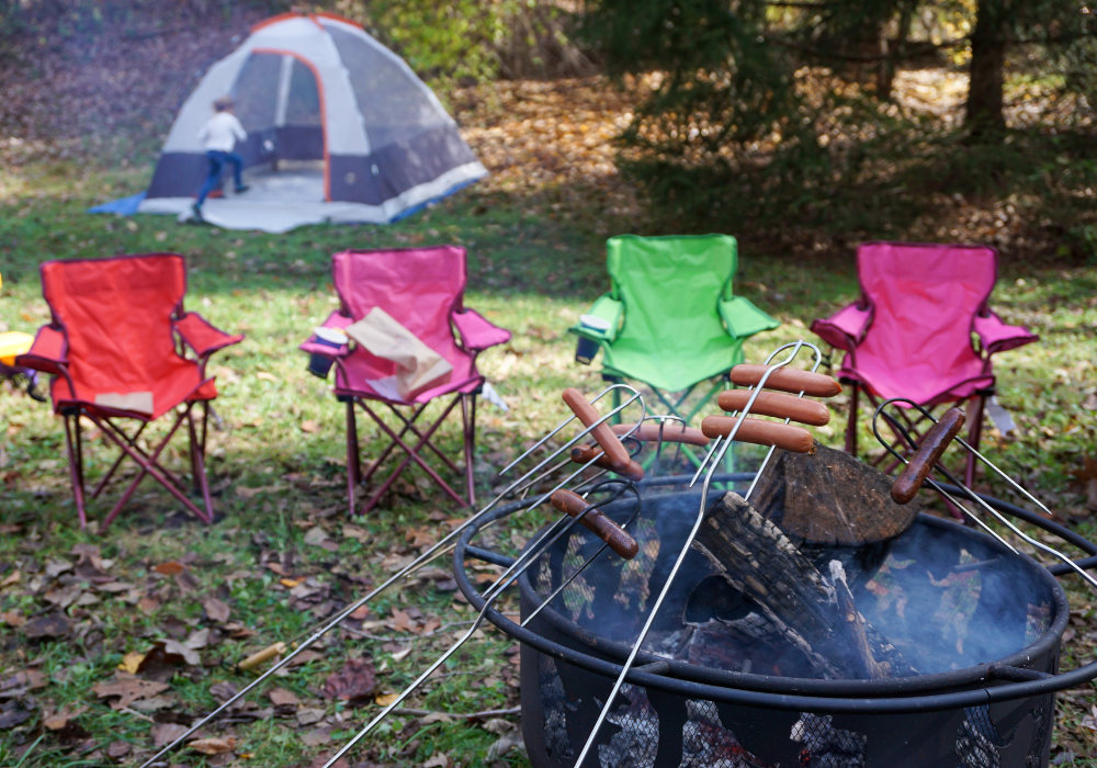Cooking hotdogs on the camp fire