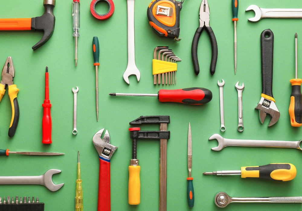 Tools on a green background