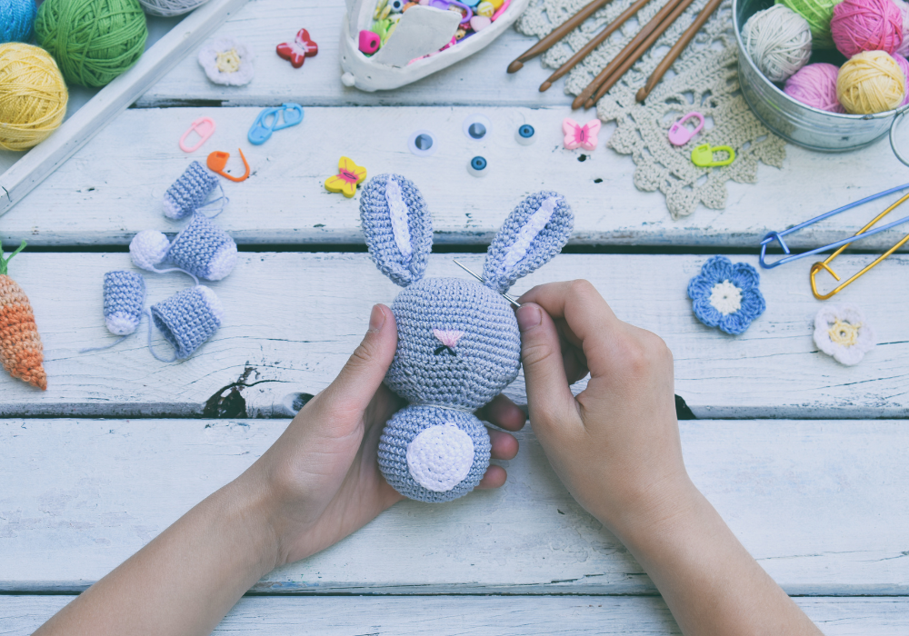 Crocheting a stuffed bunny toy
