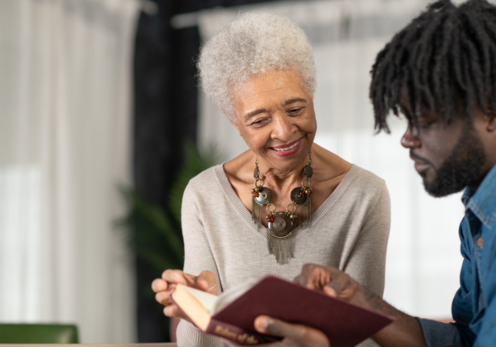 Showing Grandma a part in a book