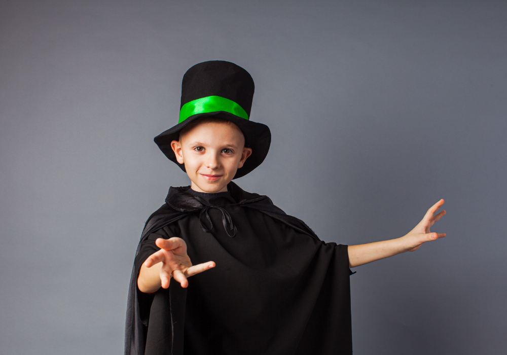 Kid dressed up as a wizard