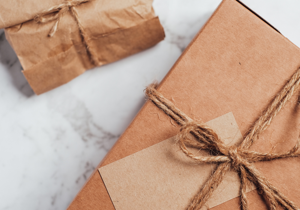 Packages wrapped in brown paper bags