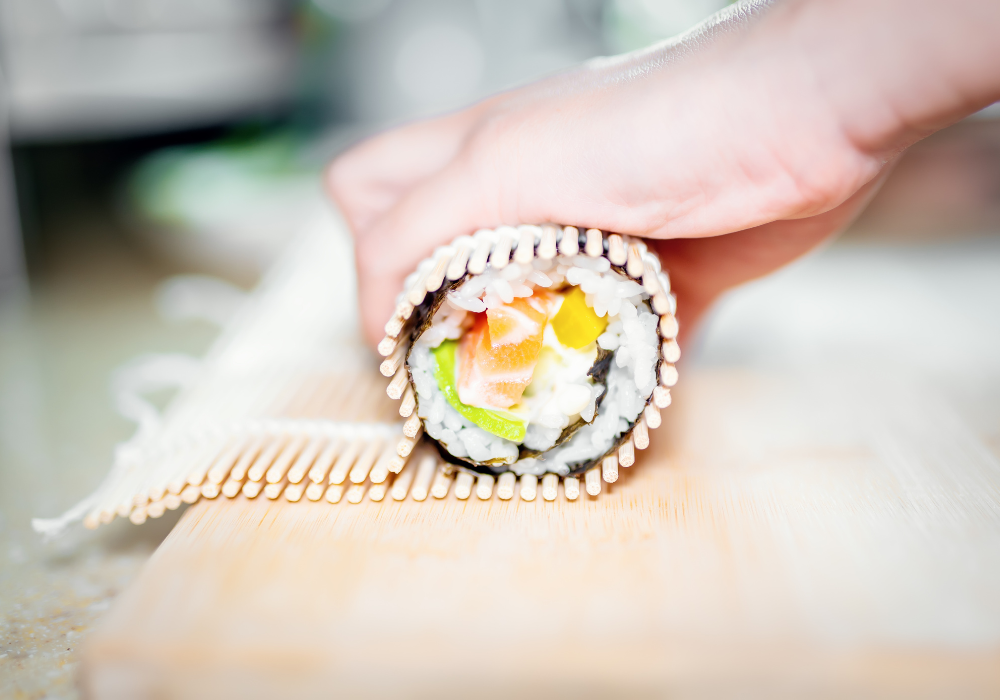Making homemade sushi rolls