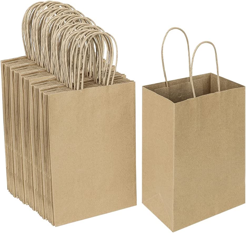 Small Plain Natural Paper Gift Bags with Handles Bulk