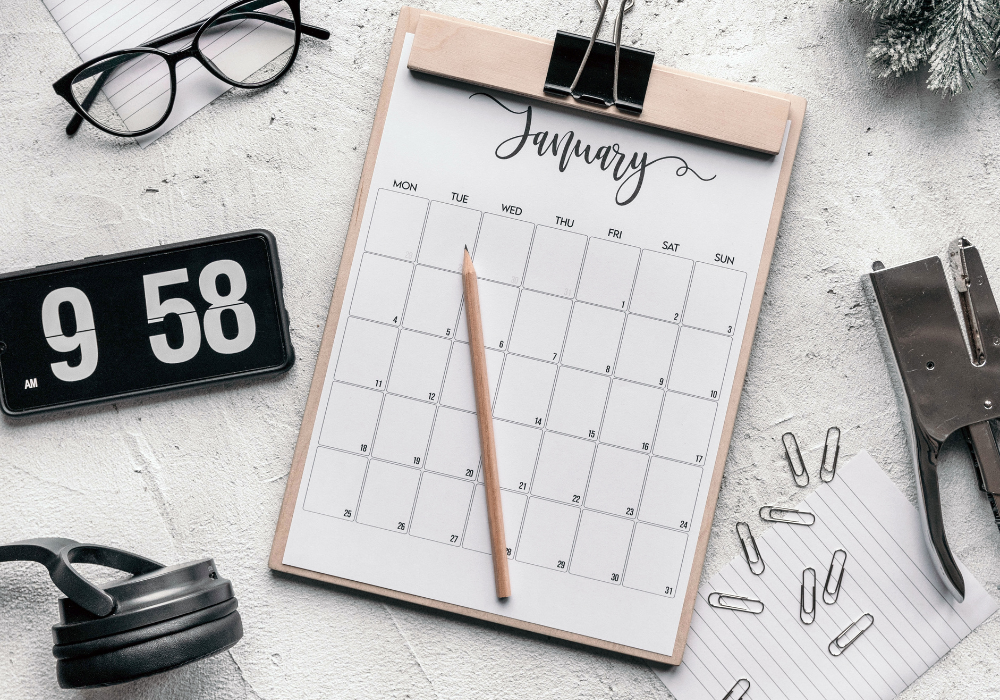 Calendar clipboard with a pencil