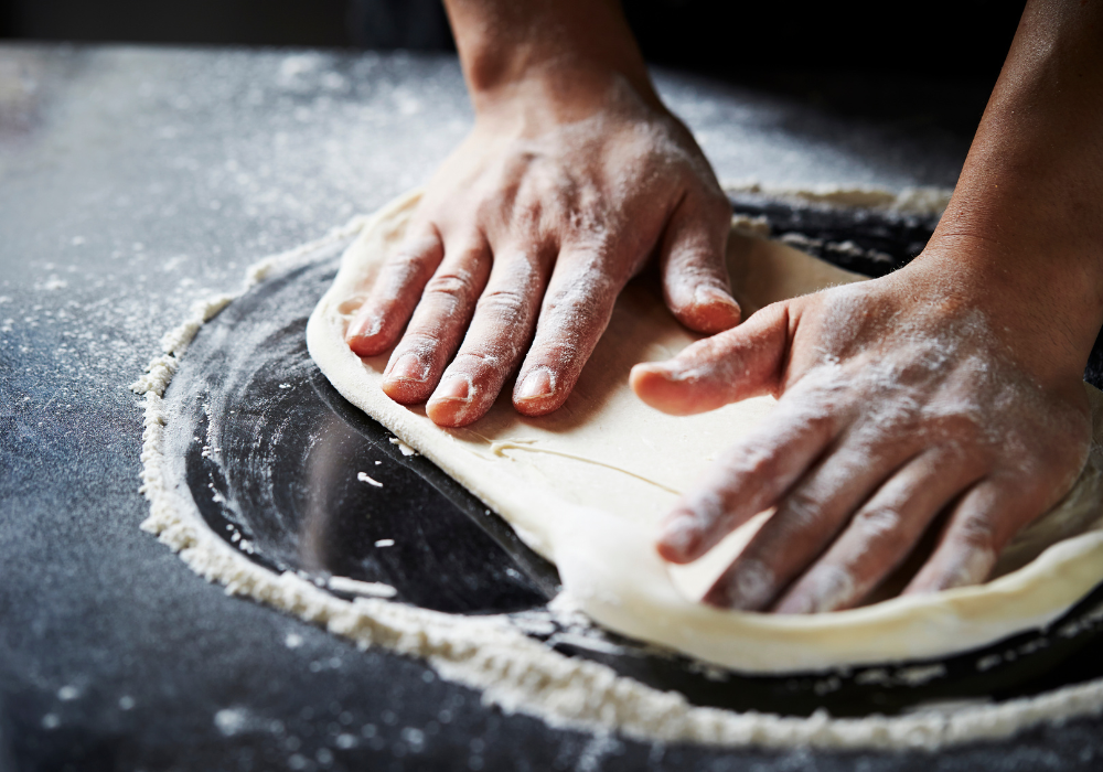 Preparing the pizza dough