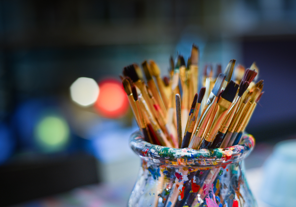 Jar of used paintbrushes