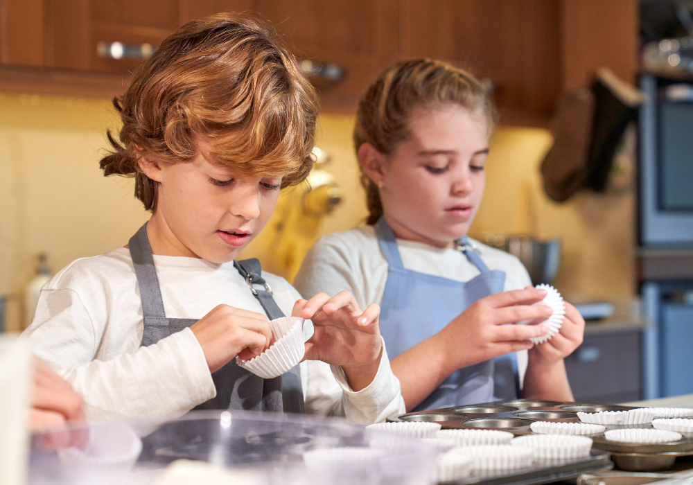 Kids helping out with the baking