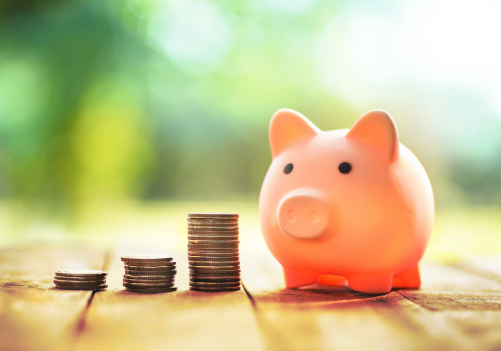 Coins and a piggy bank