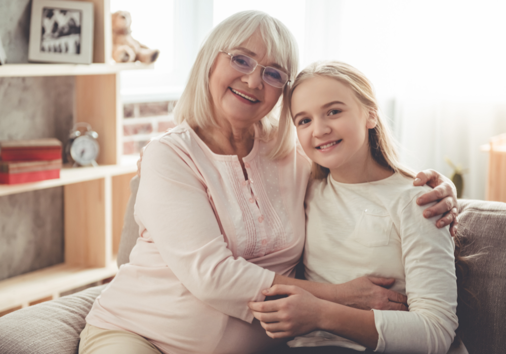 Grandma and granddaughter hug
