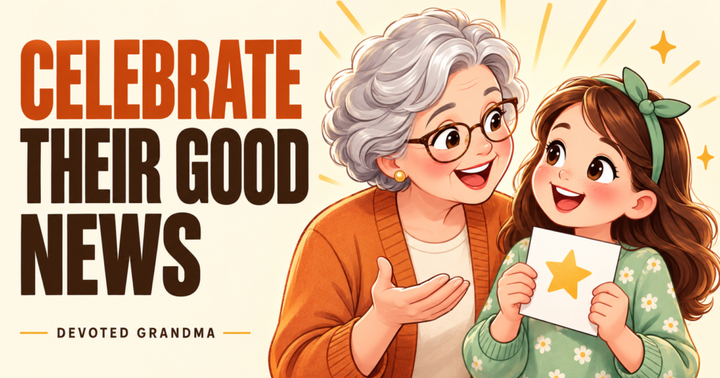 A proud granddaughter shares happy news while her grandmother listens with delighted attention beside the headline “12 Warm Ways to Celebrate.”